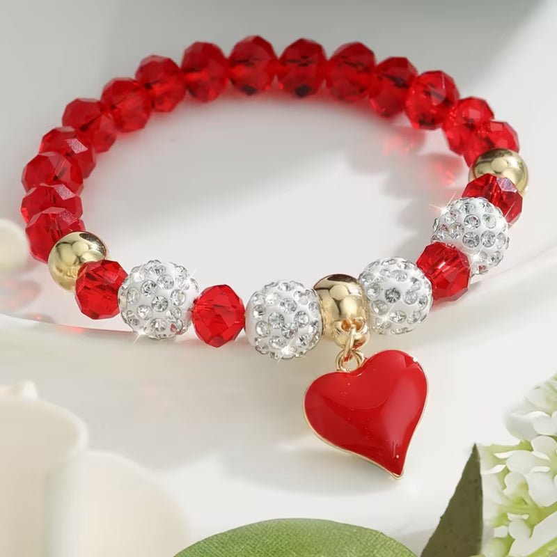Red Crystal Heart Beaded Bracelet