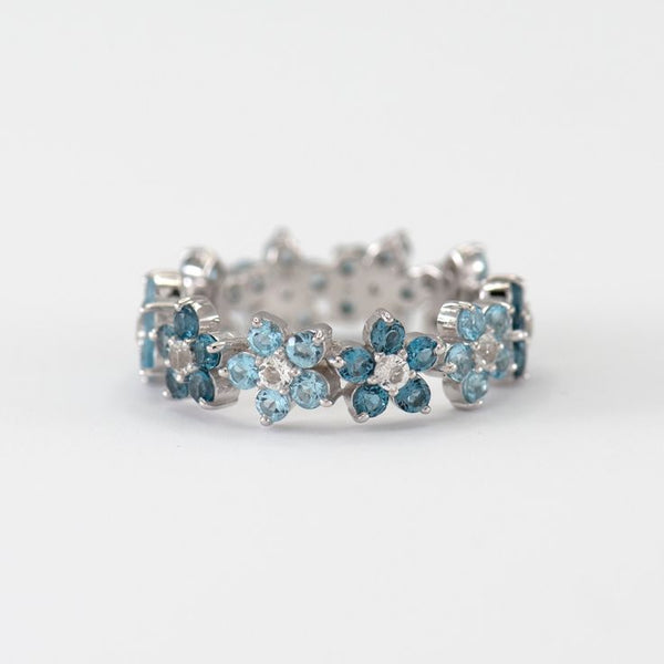 Vintage Blue Daisy Silver Ring