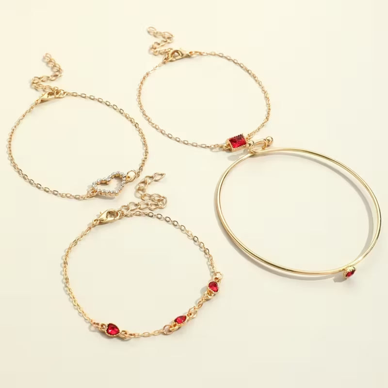 Ruby Heart Charm Bracelet Set