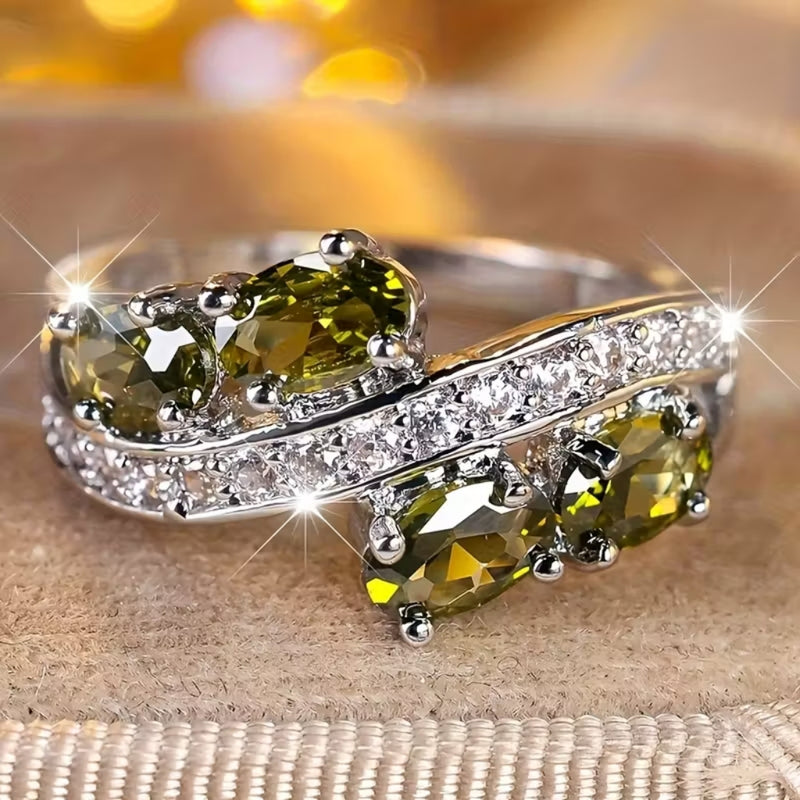 Golden Olive Trio Sparkle Ring