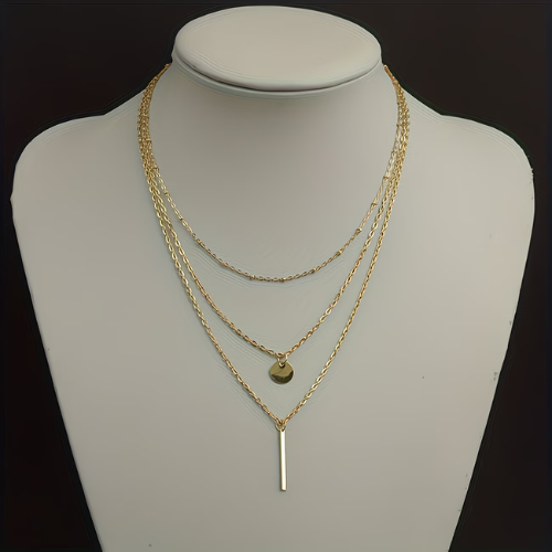 Layered Minimal Bar & Coin Necklace