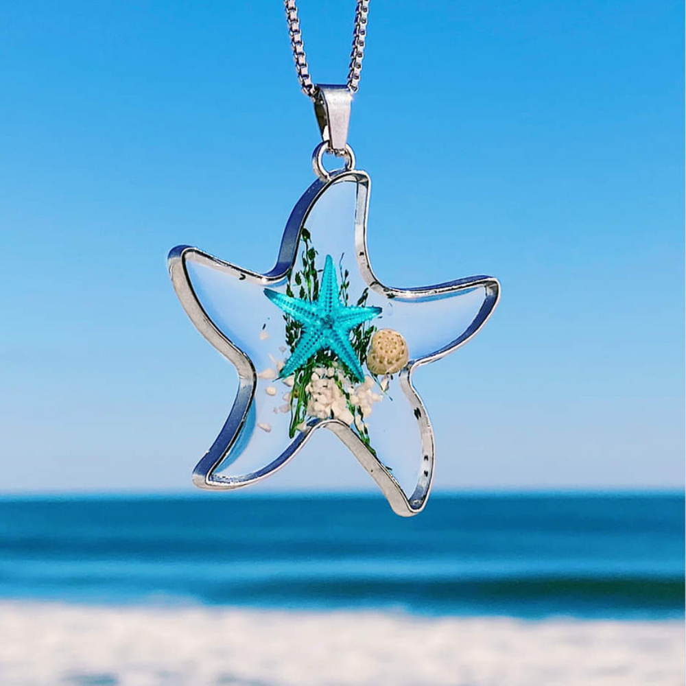 Crystal Starfish Necklace in Silver