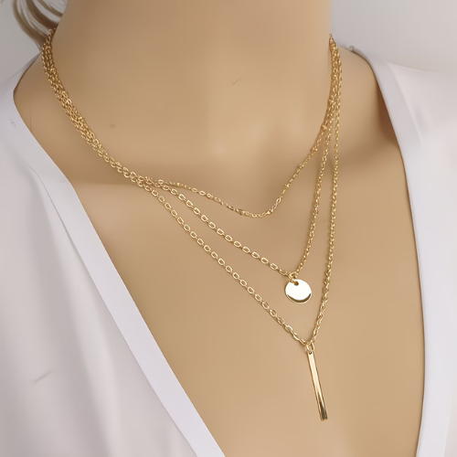 Layered Minimal Bar & Coin Necklace