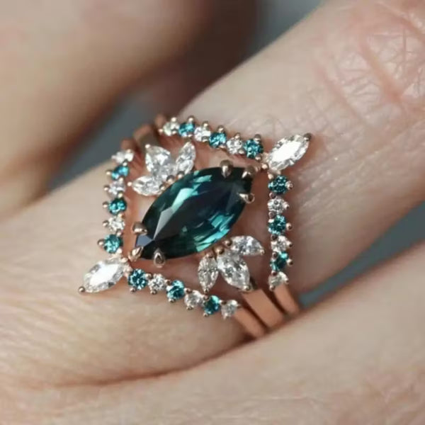 Teal Bloom Marquise Ring