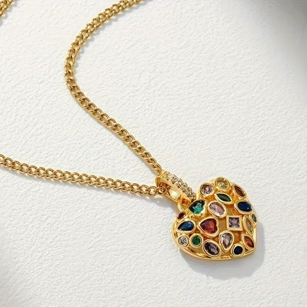Multicolor Heart Pendant Necklace