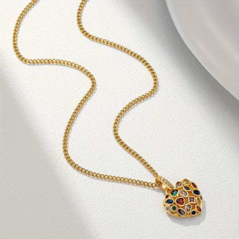 Multicolor Heart Pendant Necklace