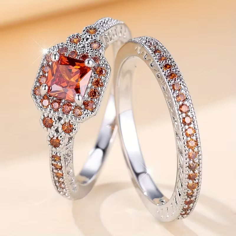 Autumn Fire Halo Ring Set
