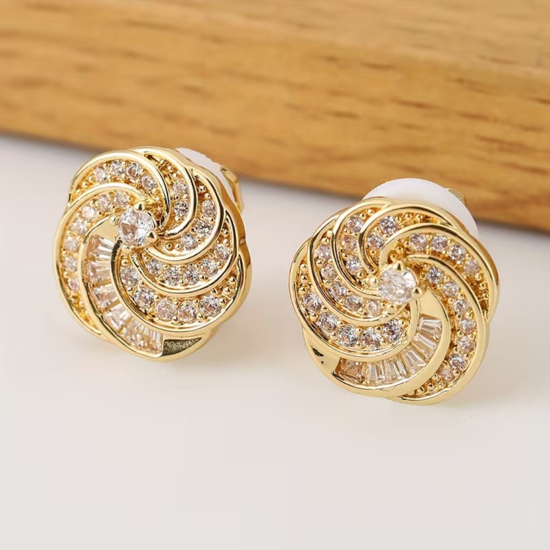 Golden Spiral Pavé Stud Earrings