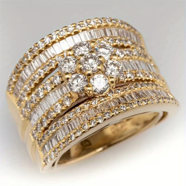Multi-Row Diamond Cluster Ring
