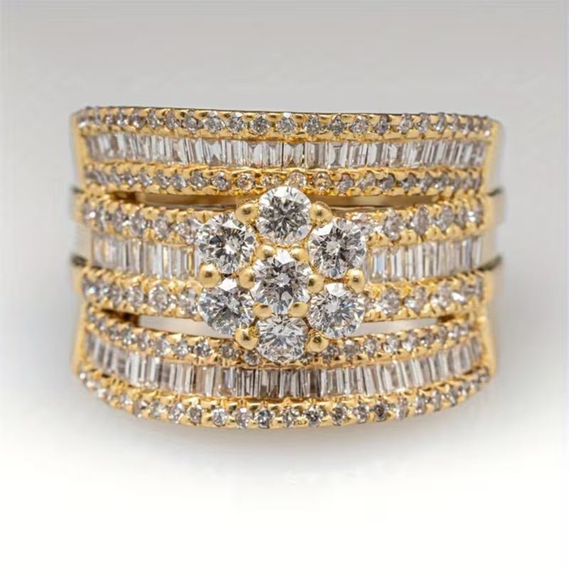Multi-Row Diamond Cluster Ring
