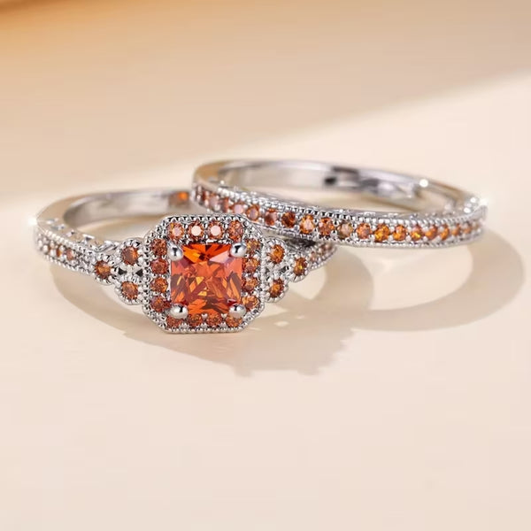 Autumn Fire Halo Ring Set