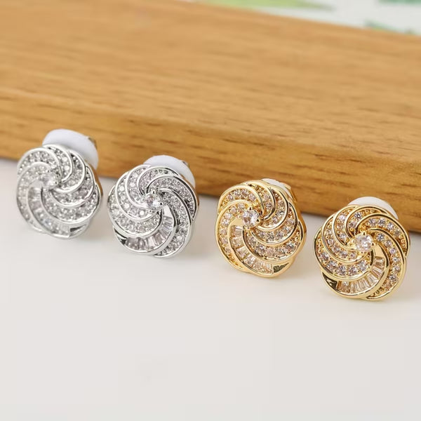 Golden Spiral Pavé Stud Earrings