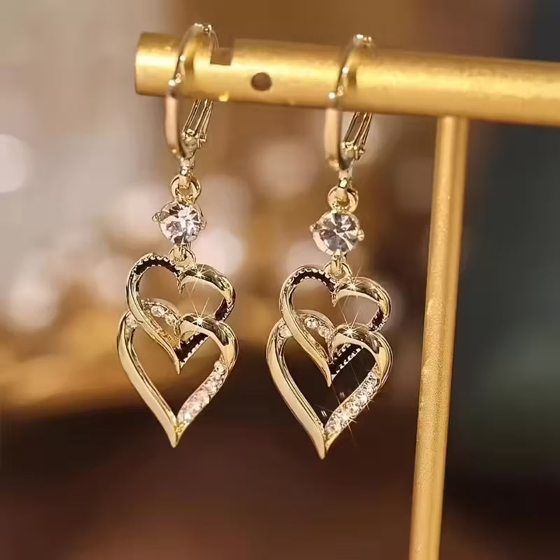 Double Heart Drop Earrings