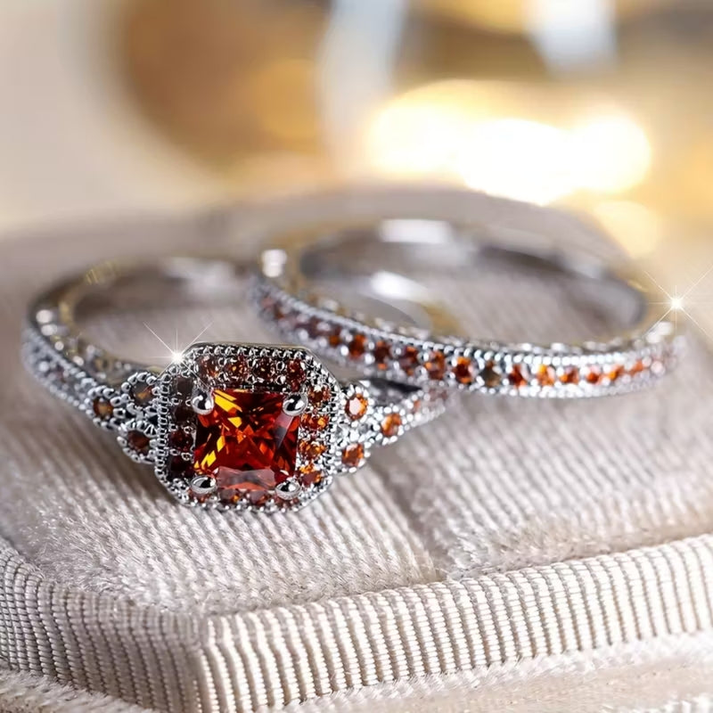 Autumn Fire Halo Ring Set