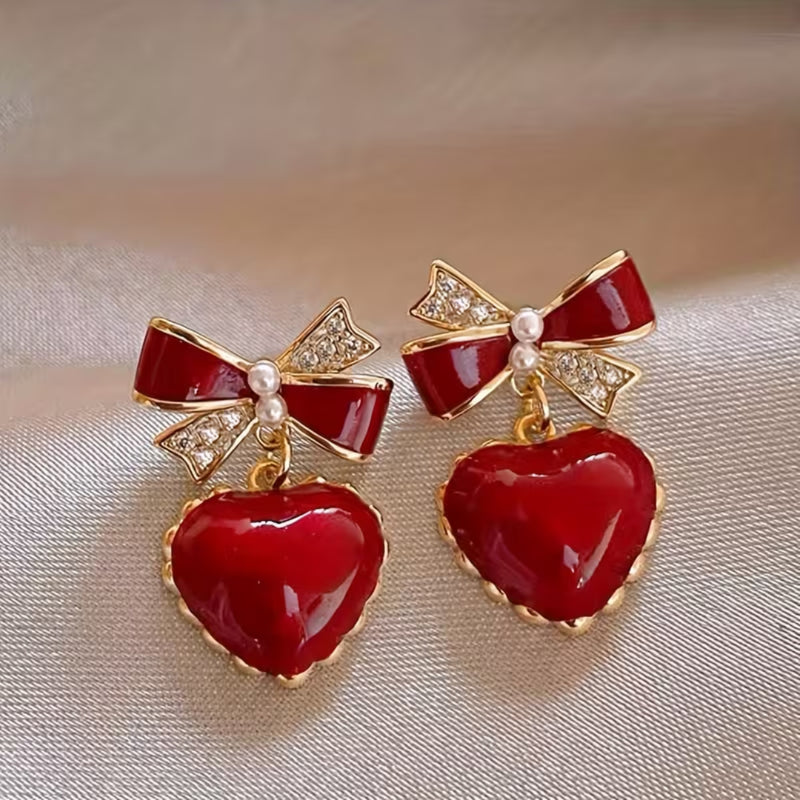 Bow Heart Drop Earrings