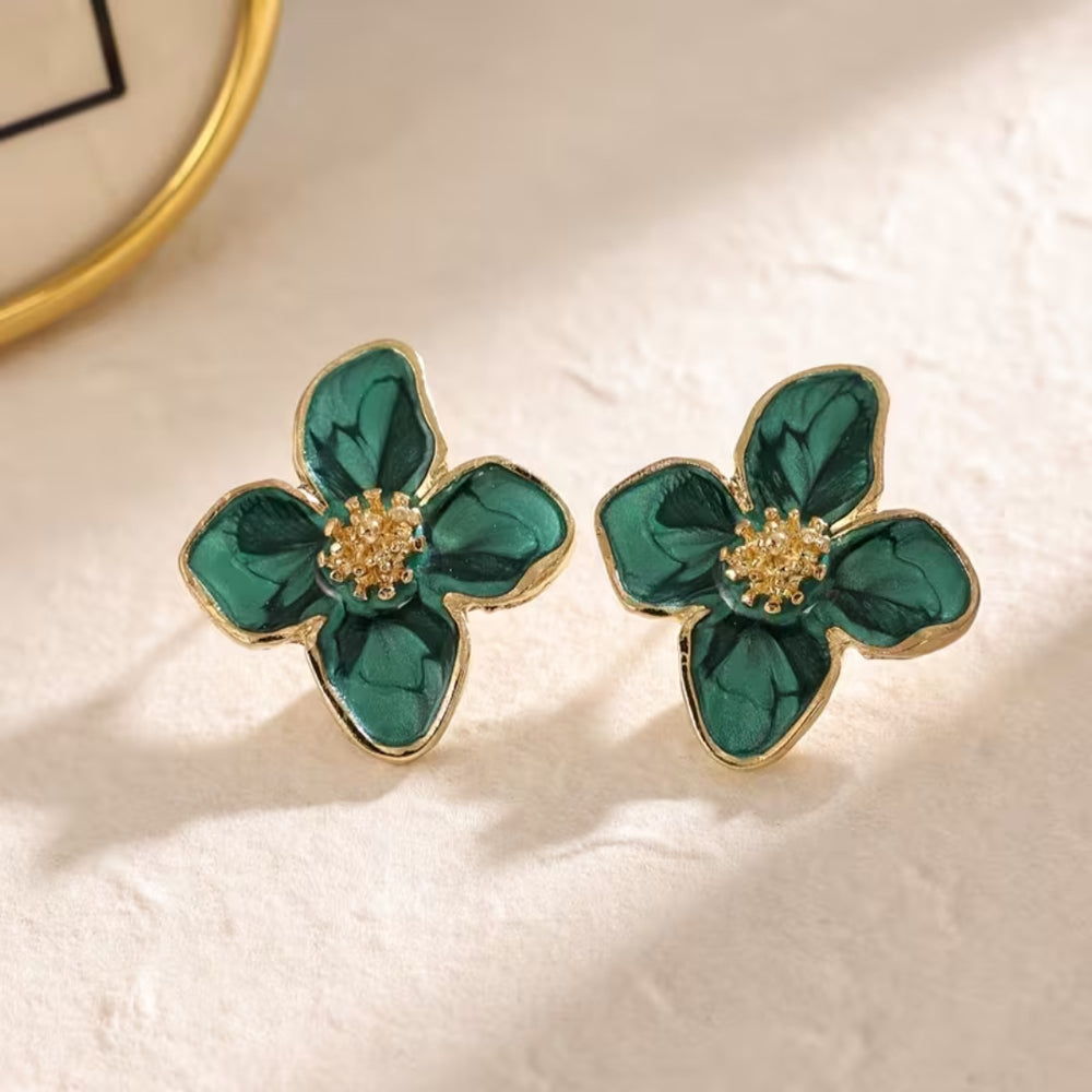 Emerald Petal Flower Earrings