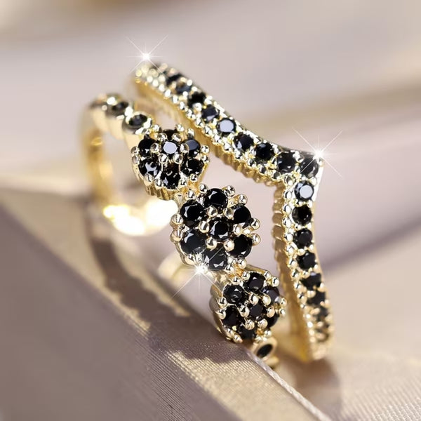 Midnight Bloom Black Stone Ring