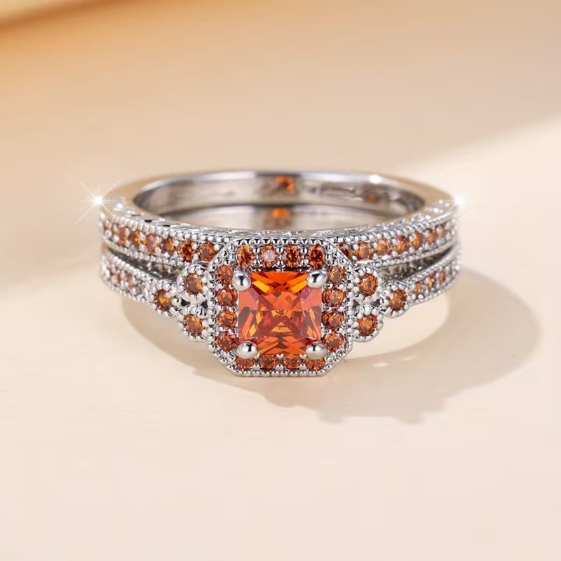 Autumn Fire Halo Ring Set