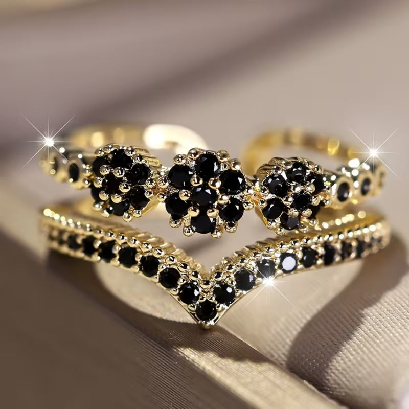 Midnight Bloom Black Stone Ring