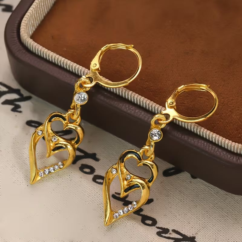 Double Heart Drop Earrings