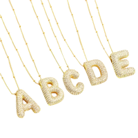 Gold Bubble Letter Initial Necklace Set