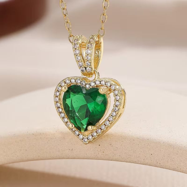 Heart Emerald Halo Necklace