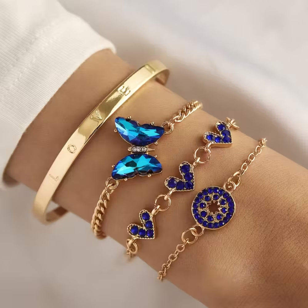 Blue Butterfly & Evil Eye Bracelet Set