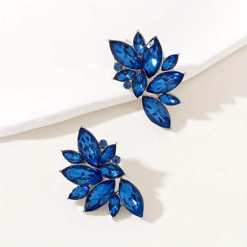Emerald Leaf Cluster Stud Earrings