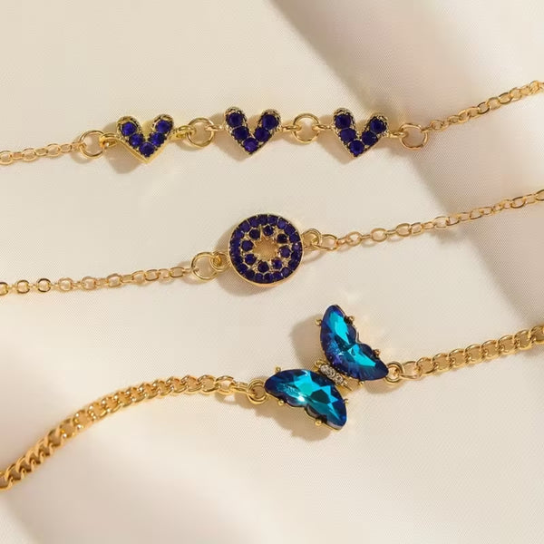 Blue Butterfly & Evil Eye Bracelet Set
