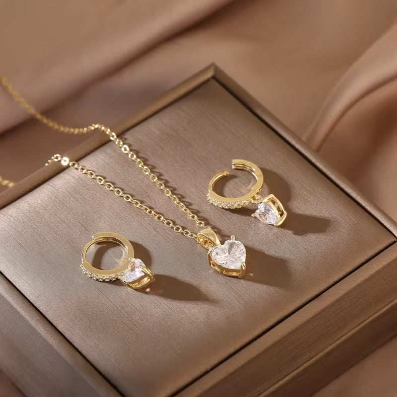 Golden Blossom Pendant Necklace Set