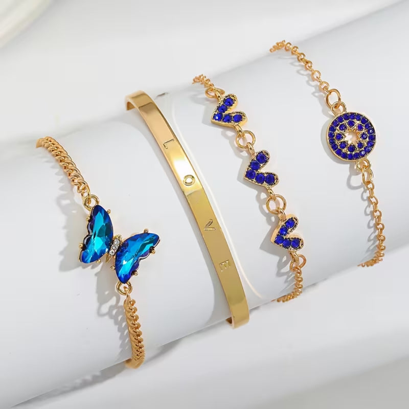 Blue Butterfly & Evil Eye Bracelet Set
