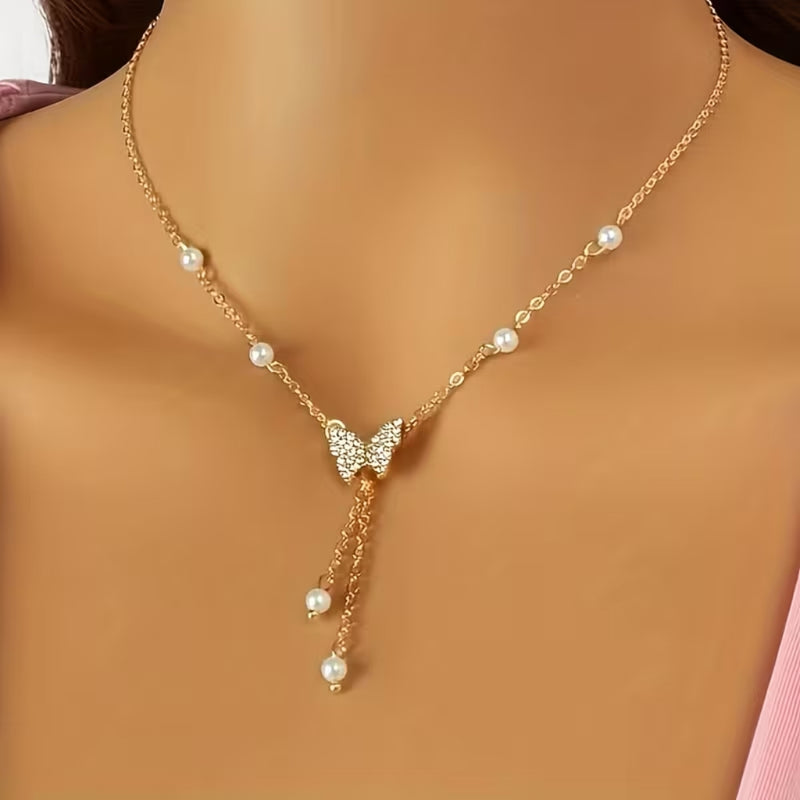 Butterfly Pearl Drop Necklace