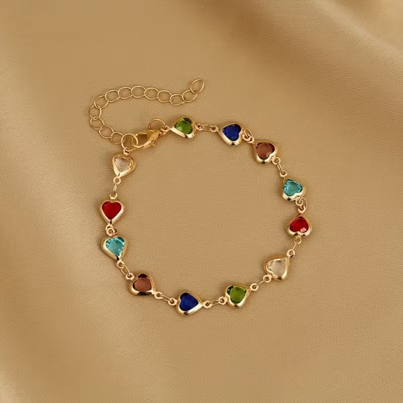Rainbow Heart Charm Bracelet