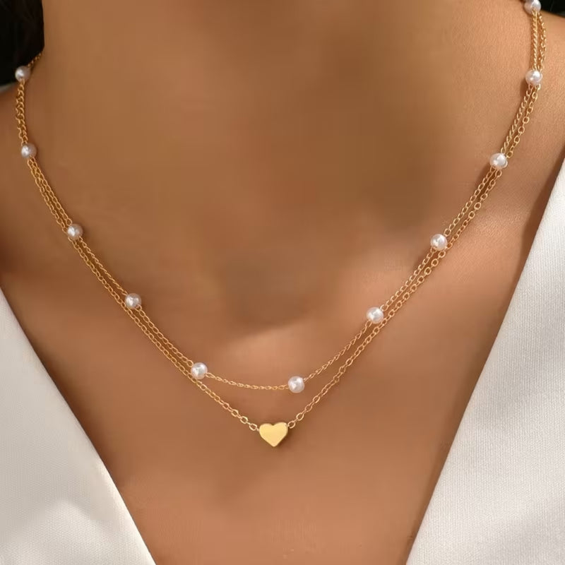 Pearl Heart Layered Necklace