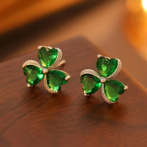 Green Clover Crystal Earrings