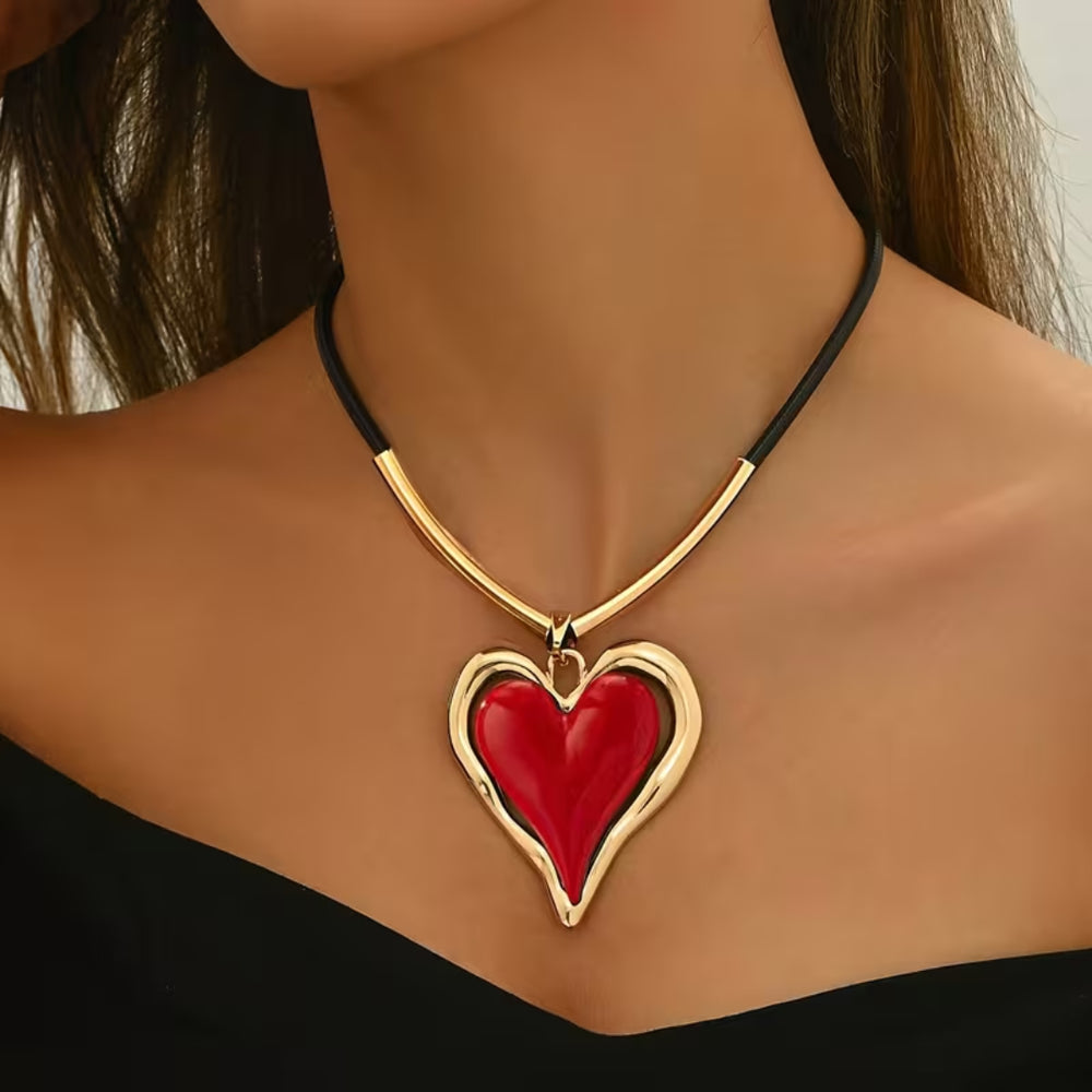 Red Heart Statement Necklace