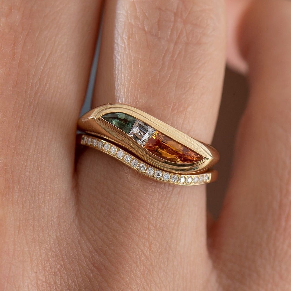 Sculpted Tricolor Gem Wave Ring