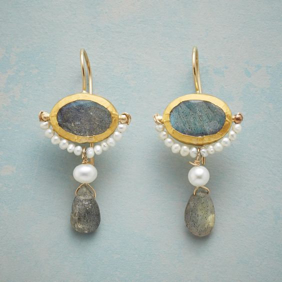 Vintage Blue Stone Pearl Earrings