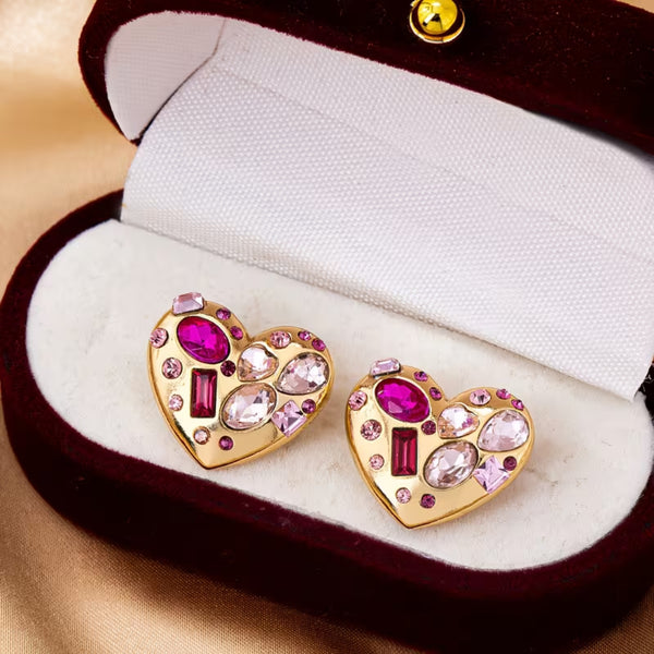 Multistone Heart Stud Earrings