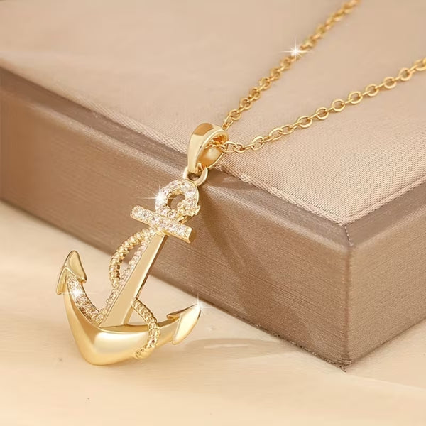 Pavé Anchor Pendant Necklace