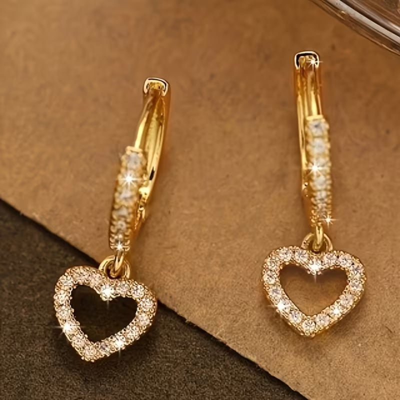 Pavé Heart Drop Earrings