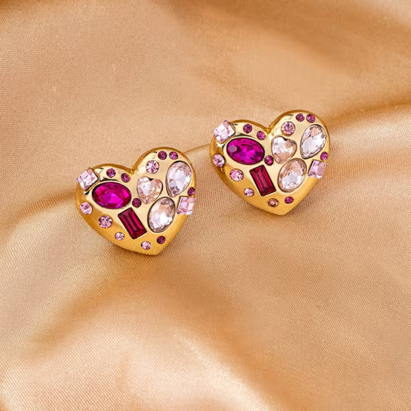 Multistone Heart Stud Earrings