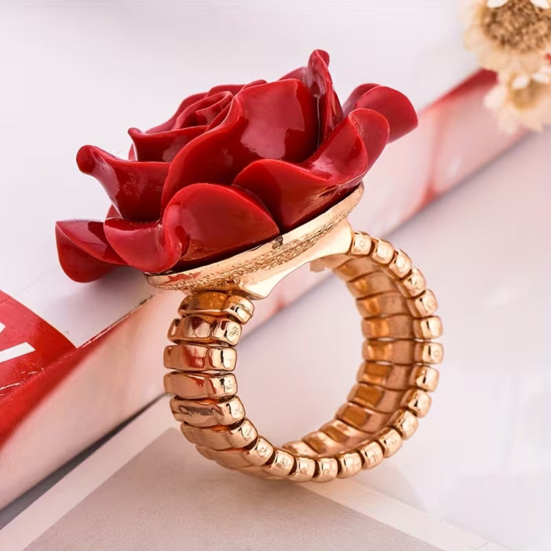 Red Rose Statement Ring