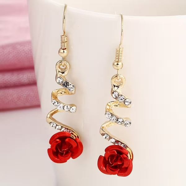 Red Rose Spiral Drop Earrings