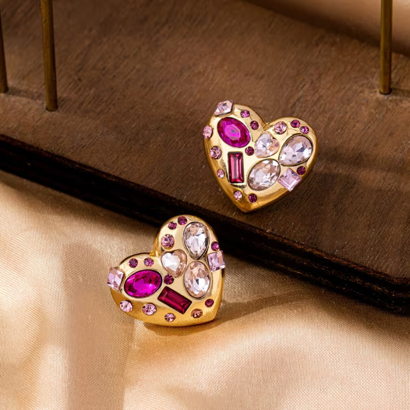 Multistone Heart Stud Earrings