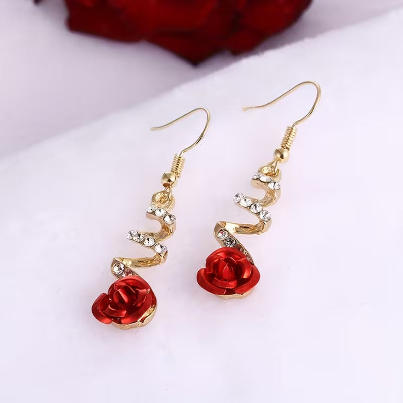 Red Rose Spiral Drop Earrings