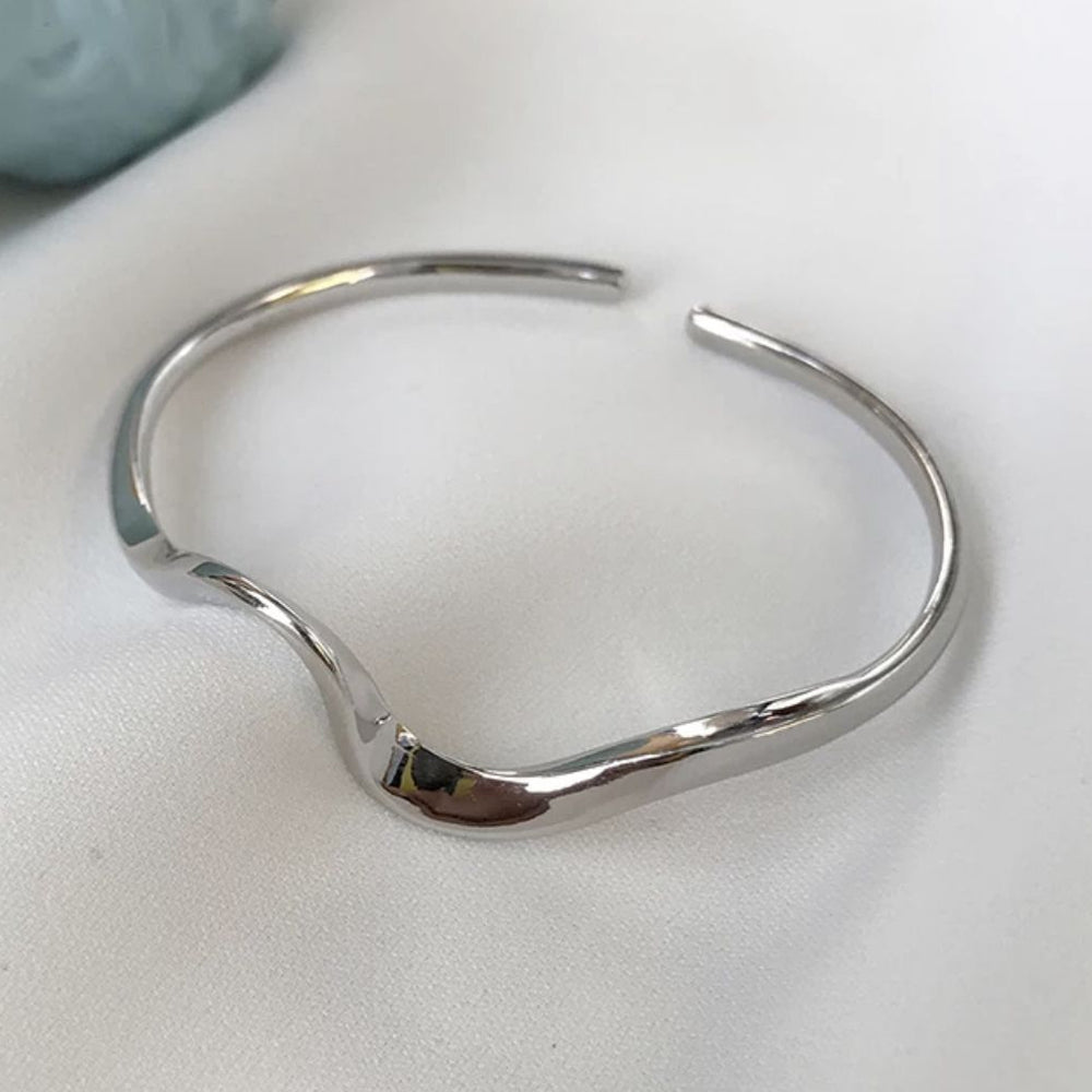 Fluid Wave Silver Cuff Bracelet