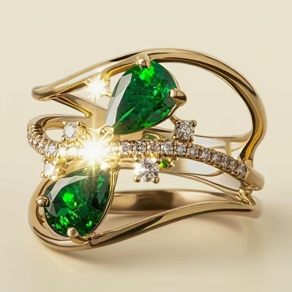 Double Teardrop Emerald Ring