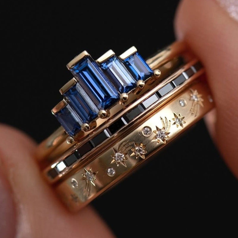 Blue Baguette Stack Ring