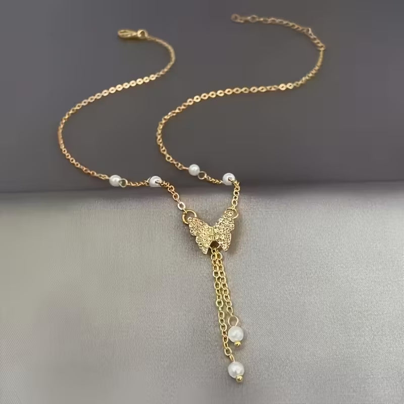 Butterfly Pearl Drop Necklace